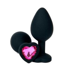 Черная пробка с розовым кристаллом сердце, M 1