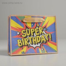 Пакет крафтовый «Super birthday», S 15 × 12 × 5,5 см 1