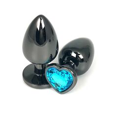 Анальная пробка с голубым кристаллом сердце, S 1