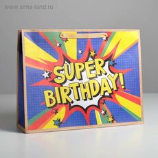 Пакет крафтовый горизонтальный Super birthday, L 40 × 31 × 11.5 см 1