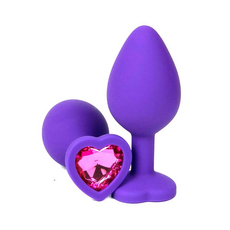 Фиолетовая силиконовая пробка с розовым кристаллом, сердце, S 1