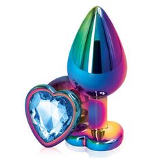 Анальная пробка с голубым кристаллом сердце, L 1