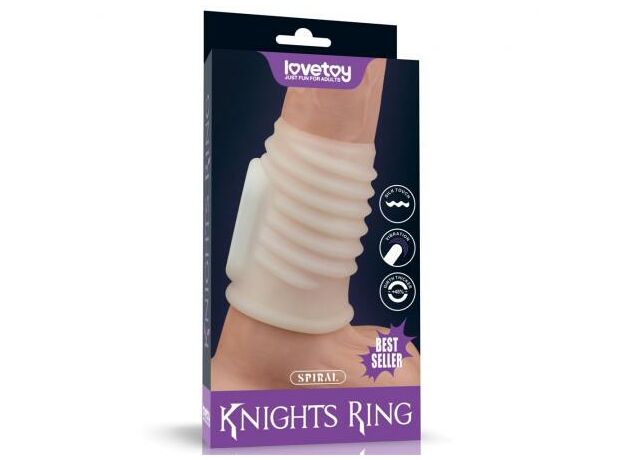 Белая ребристая вибронасадка на пенис Knights Ring 2