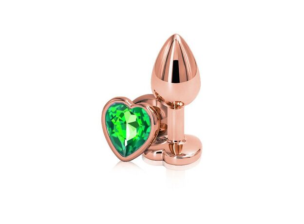 Пробка "розового золота" с зеленым кристаллом сердце, M 1