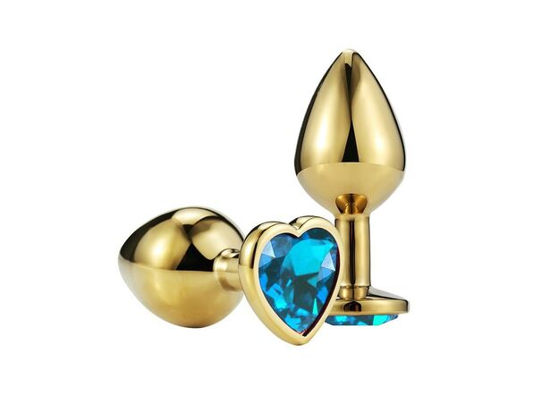 Золотая пробка с голубым кристаллом сердце, M 1