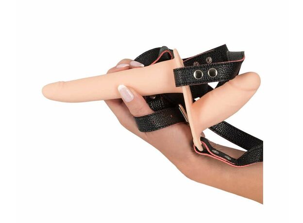 Телесный двойной вибрострапон с вибрацией Vibrating Double Strap-On - 15 см. 3