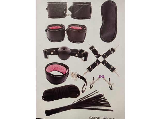 БДСМ-набор в коробке, черный с мехом, 10 предметов 1