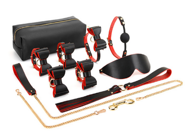 БДСМ-набор в сумке, черно-красный, 9 предметов 1