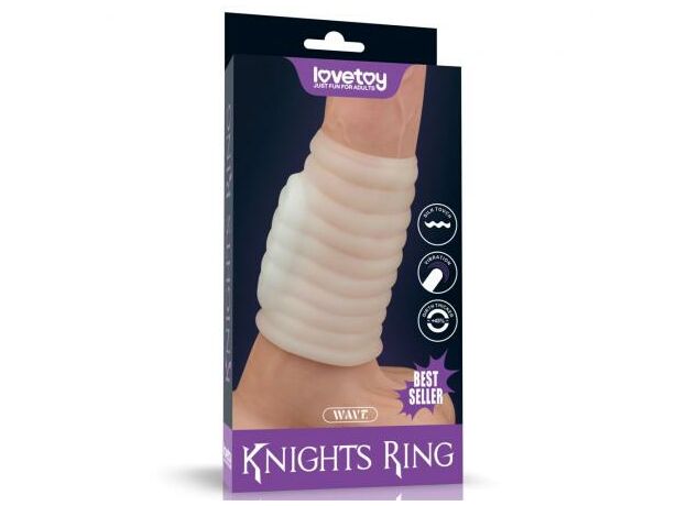 Белая вибронасадка на пенис Knights Ring с ребрышками 4