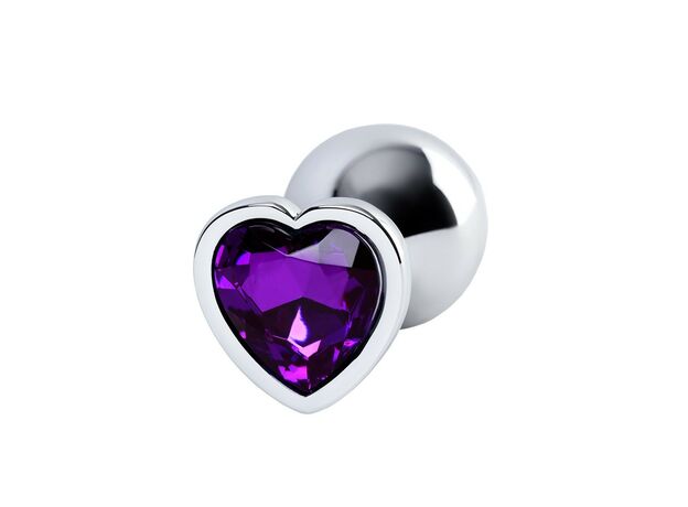 Анальная пробка с фиолетовым кристаллом сердце, M 3