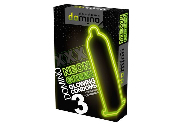 Презервативы "DOMINO NEON GREEN" светящиеся 3штуки 1